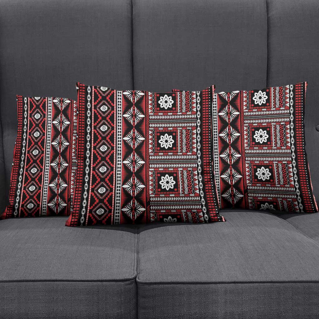 Fiji Masi Tapa Pattern Red Pillow Cover - Polynesian Pride
