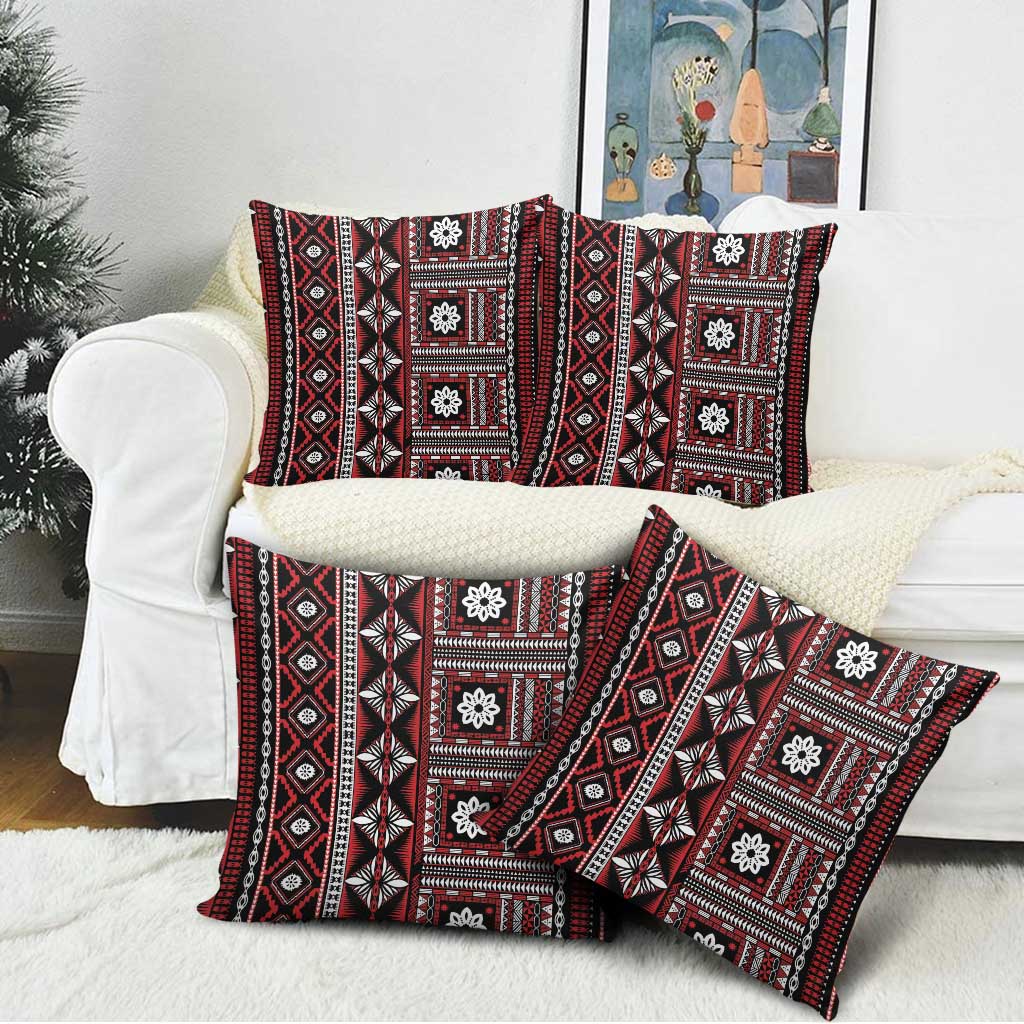 Fiji Masi Tapa Pattern Red Pillow Cover - Polynesian Pride