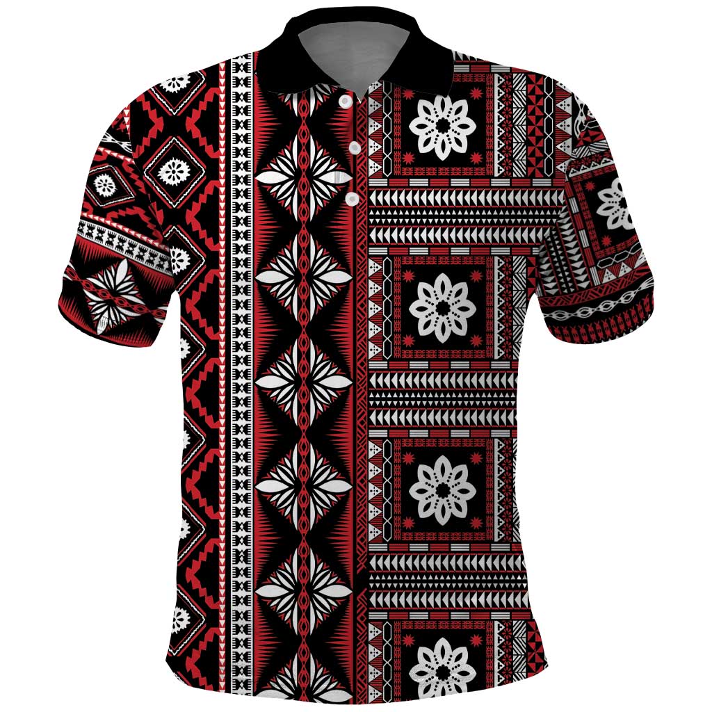 Fiji Masi Tapa Pattern Red Polo Shirt - Polynesian Pride