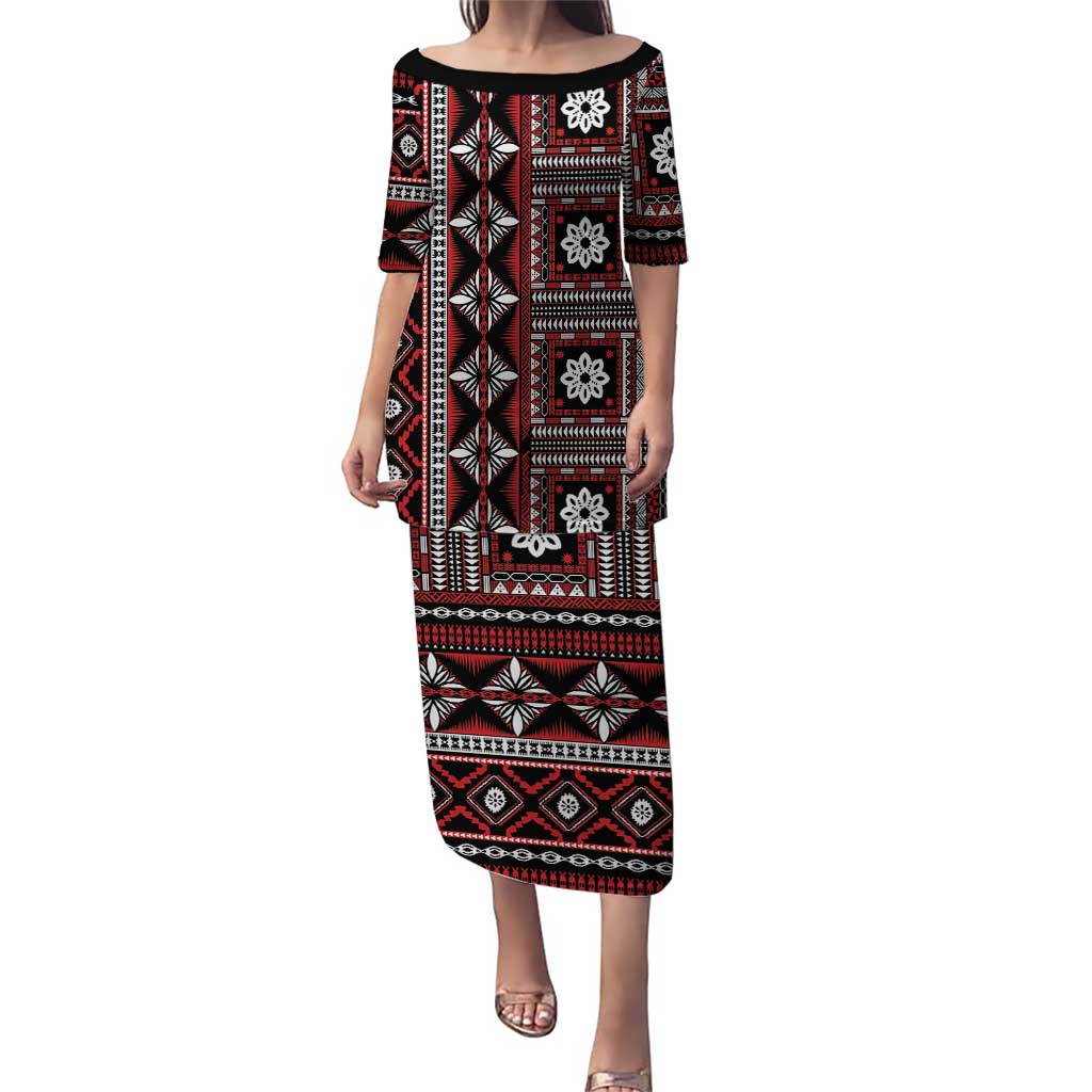 Fiji Masi Tapa Pattern Red Puletasi - Polynesian Pride