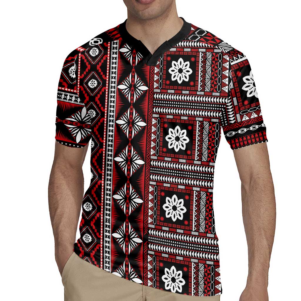 Fiji Masi Tapa Pattern Red Rugby Jersey - Polynesian Pride