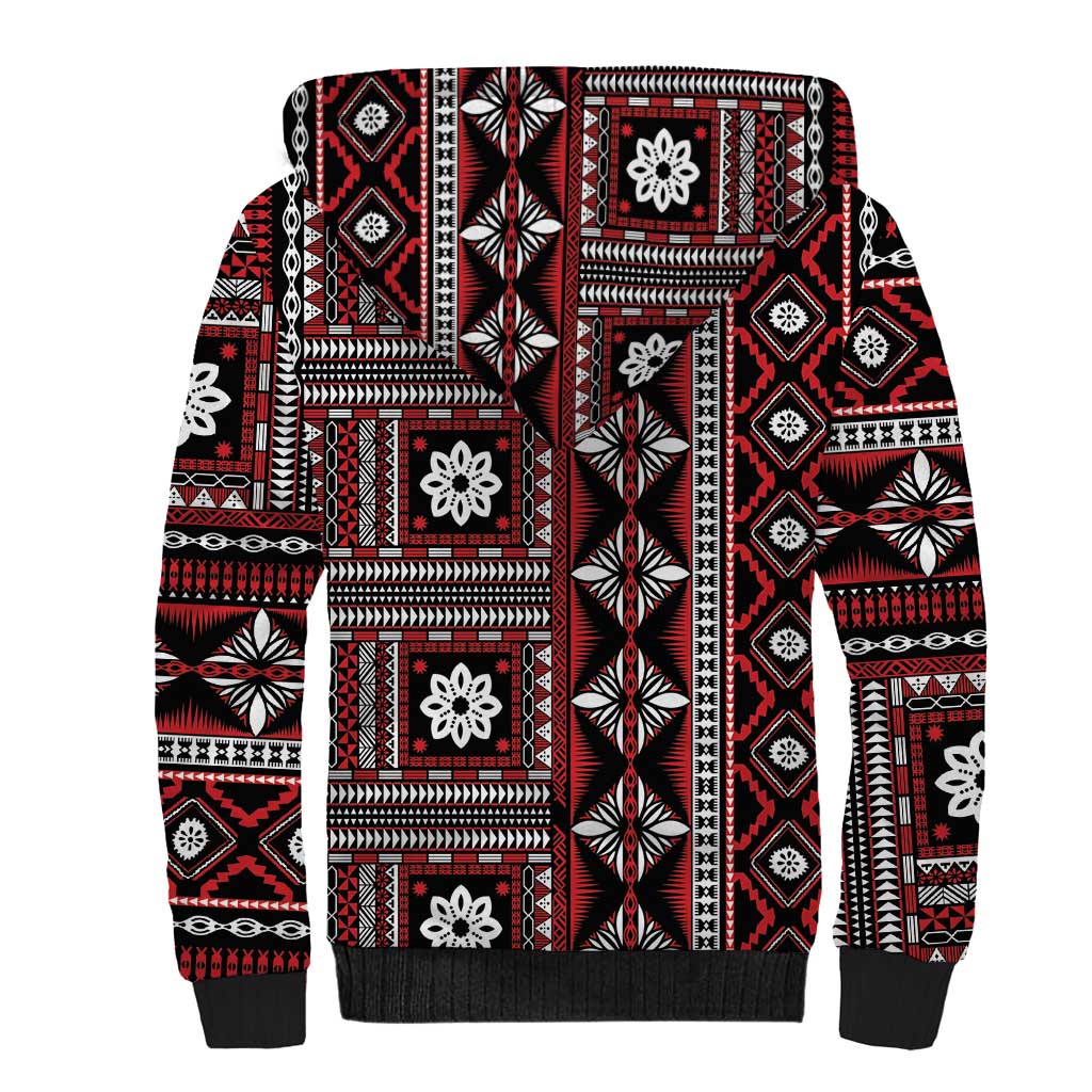 Fiji Masi Tapa Pattern Red Sherpa Hoodie - Polynesian Pride
