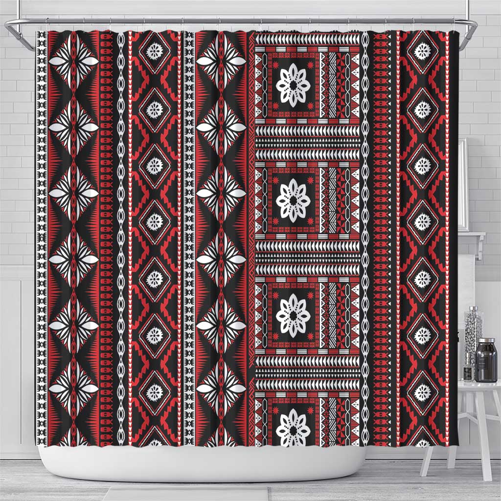 Fiji Masi Tapa Pattern Red Shower Curtain - Polynesian Pride