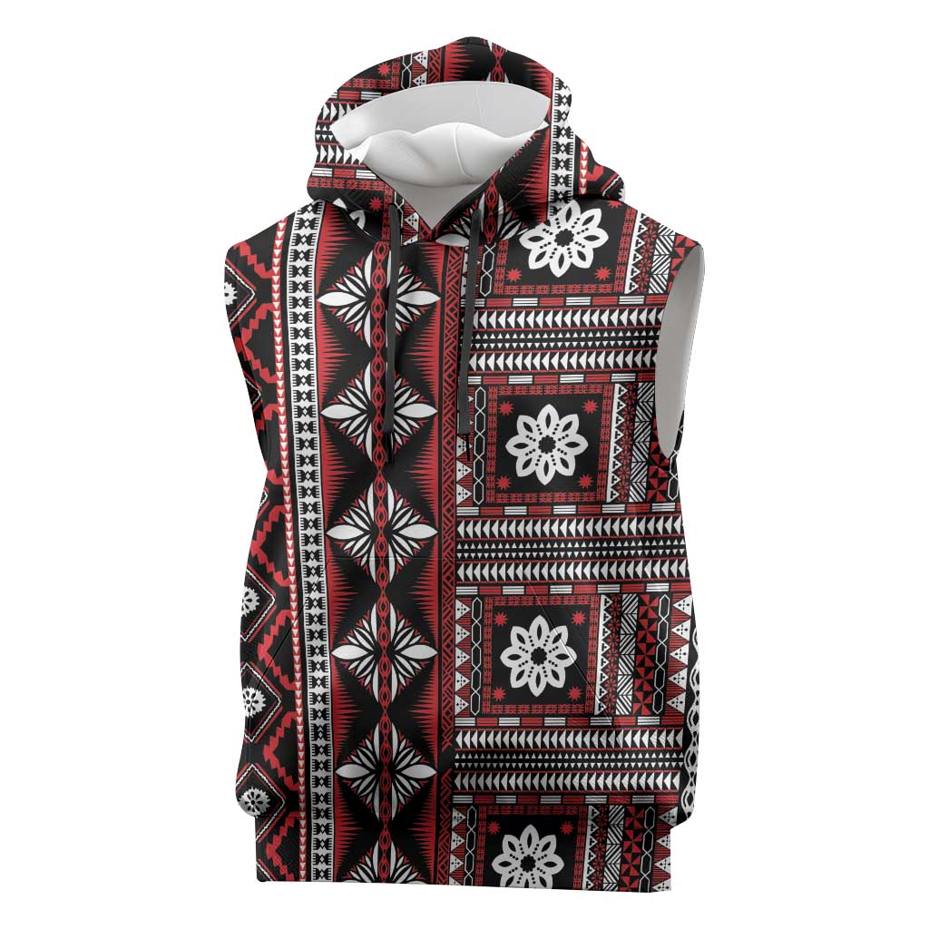 Fiji Masi Tapa Pattern Red Sleeveless Hoodie - Polynesian Pride