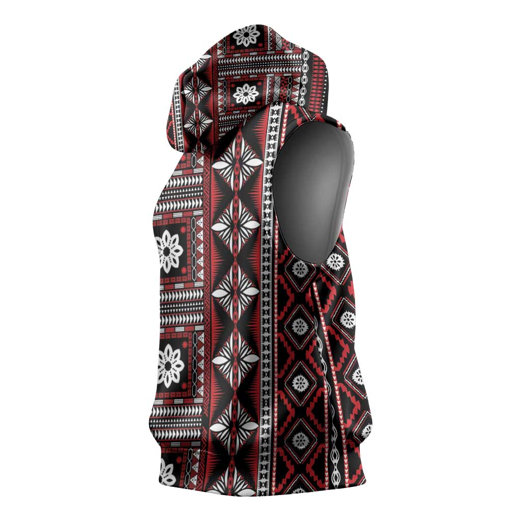 Fiji Masi Tapa Pattern Red Sleeveless Hoodie - Polynesian Pride