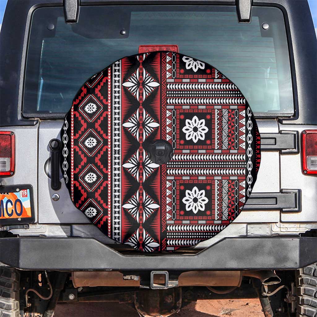 Fiji Masi Tapa Pattern Red Spare Tire Cover - Polynesian Pride