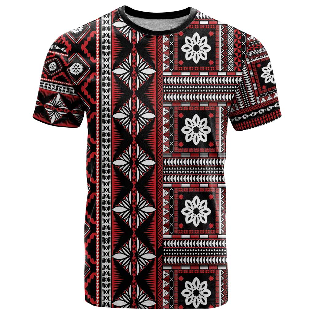 Fiji Masi Tapa Pattern Red T Shirt - Polynesian Pride