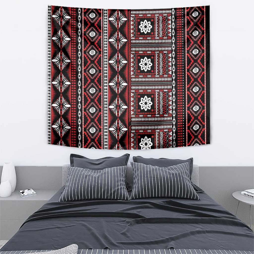 Fiji Masi Tapa Pattern Red Tapestry - Polynesian Pride