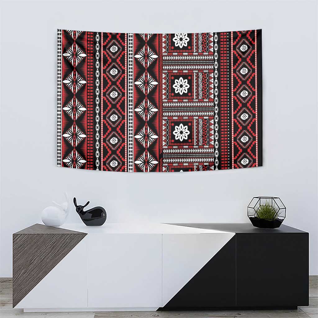 Fiji Masi Tapa Pattern Red Tapestry - Polynesian Pride