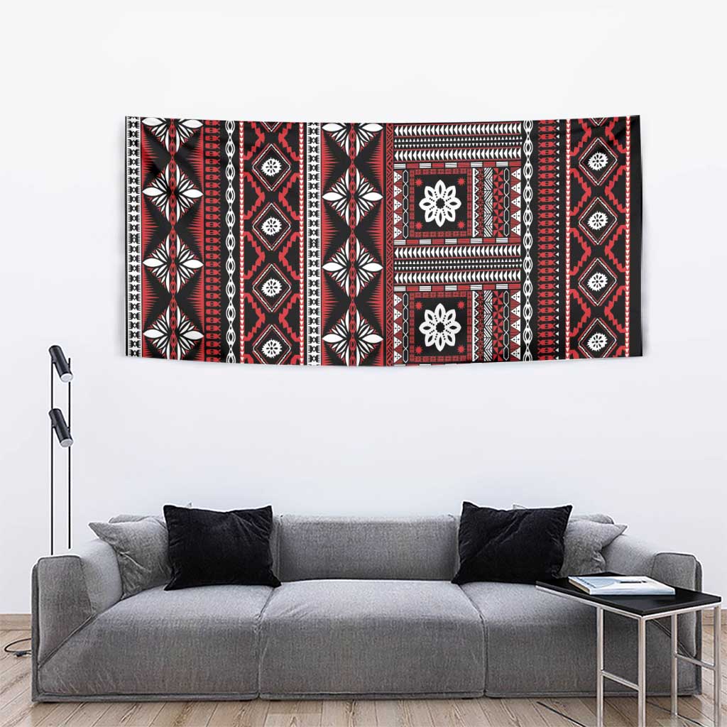 Fiji Masi Tapa Pattern Red Tapestry - Polynesian Pride