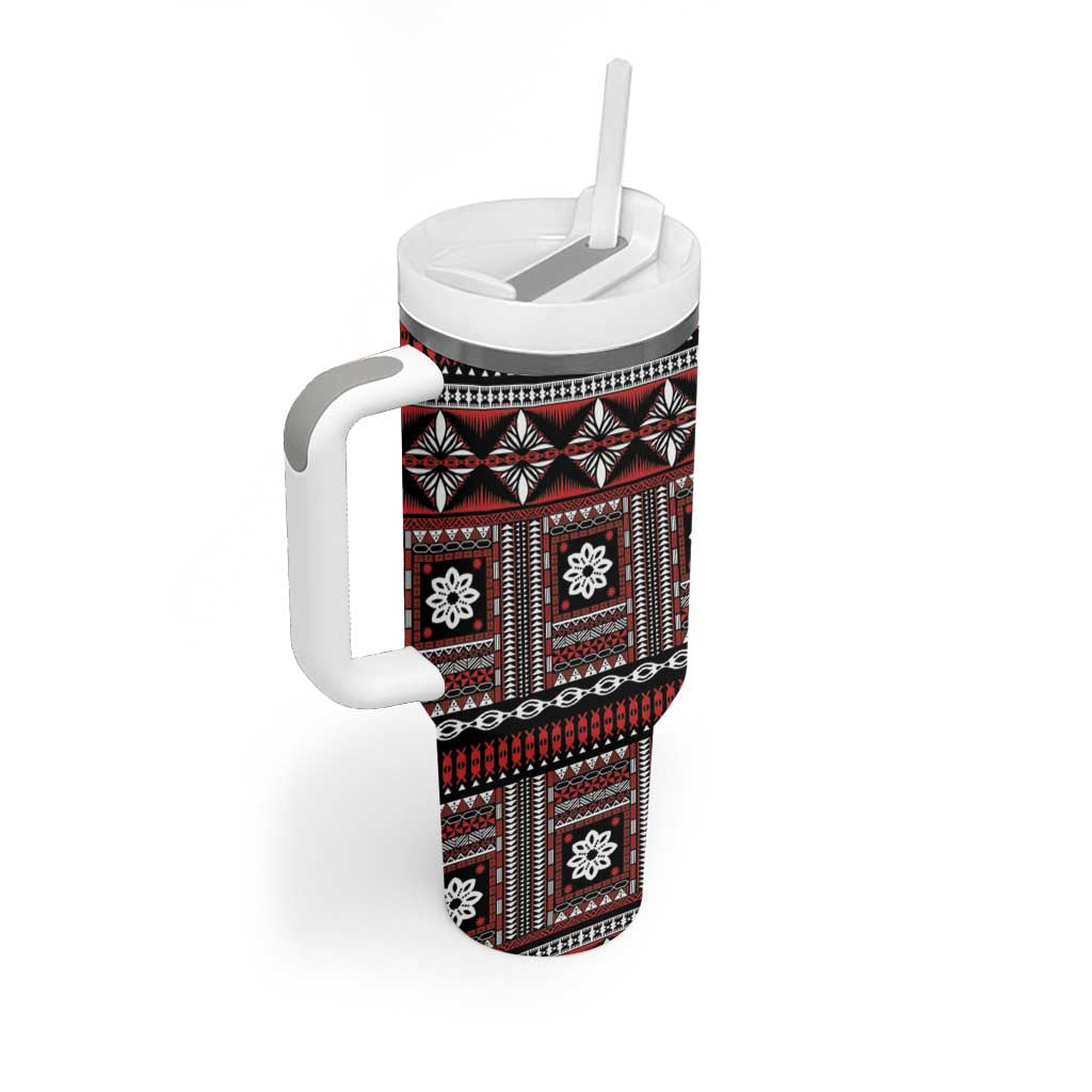 Fiji Masi Tapa Pattern Red Tumbler With Handle - Polynesian Pride