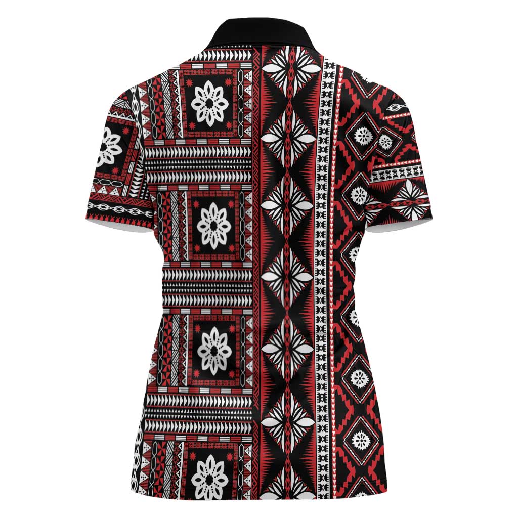 Fiji Masi Tapa Pattern Red Women Polo Shirt - Polynesian Pride
