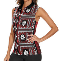 Fiji Masi Tapa Pattern Red Women Sleeveless Polo Shirt - Polynesian Pride