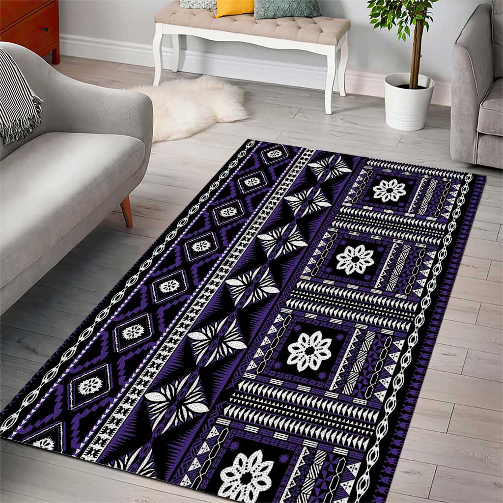 Fiji Masi Tapa Pattern Purple Area Rug - Polynesian Pride
