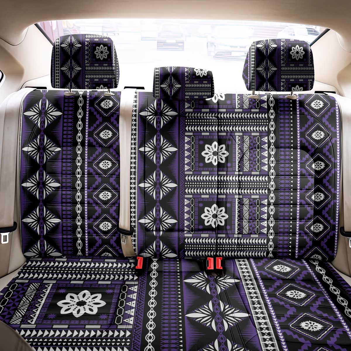 Fiji Masi Tapa Pattern Purple Back Car Seat Cover - Polynesian Pride