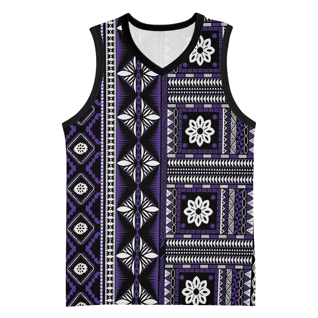 Fiji Masi Tapa Pattern Purple Basketball Jersey - Polynesian Pride