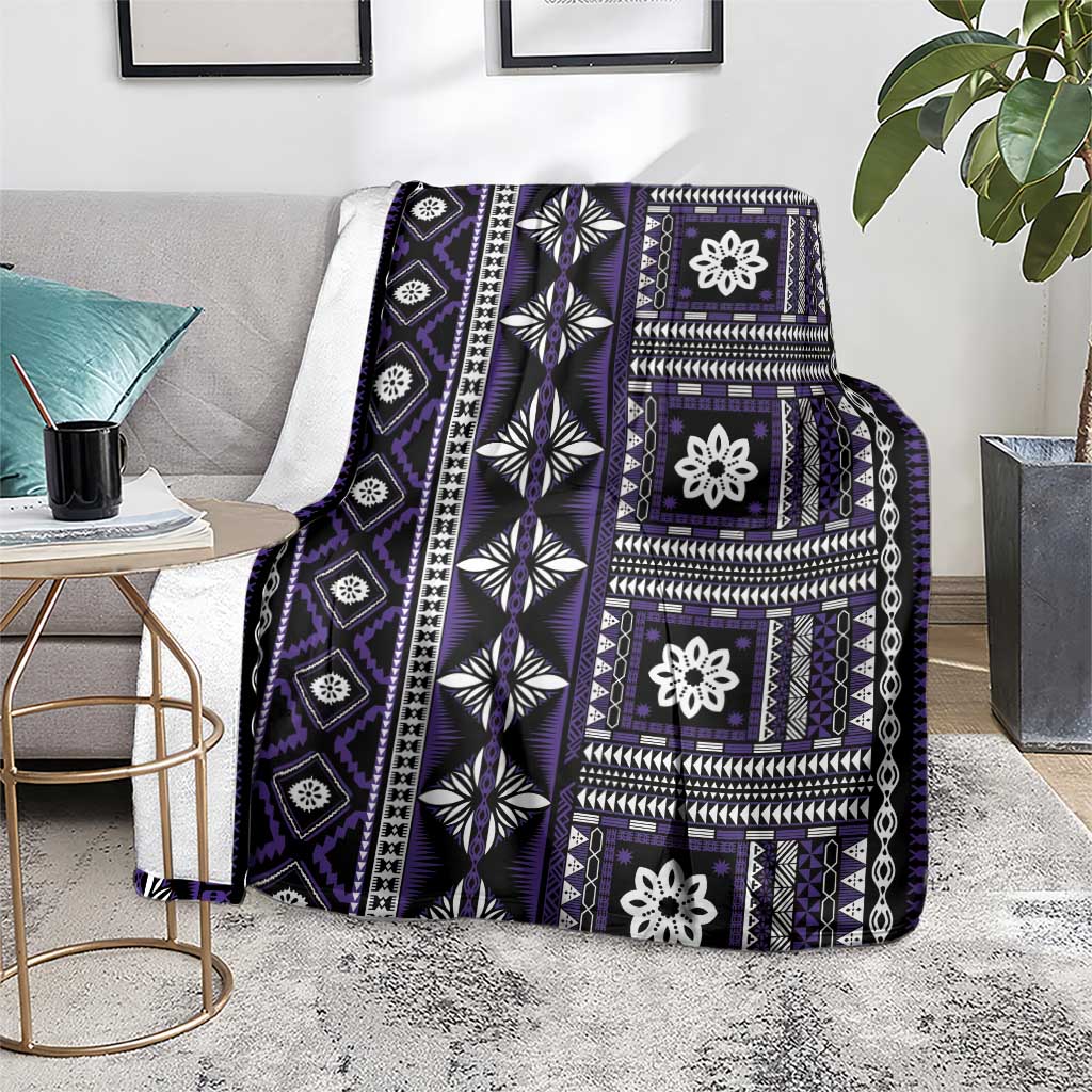 Fiji Masi Tapa Pattern Purple Blanket - Polynesian Pride