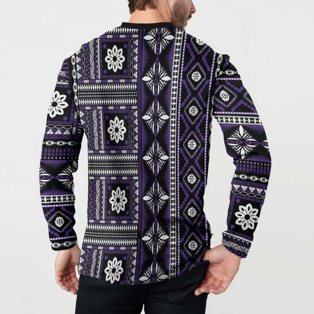 Fiji Masi Tapa Pattern Purple Button Sweatshirt - Polynesian Pride