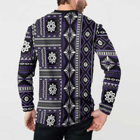 Fiji Masi Tapa Pattern Purple Button Sweatshirt - Polynesian Pride