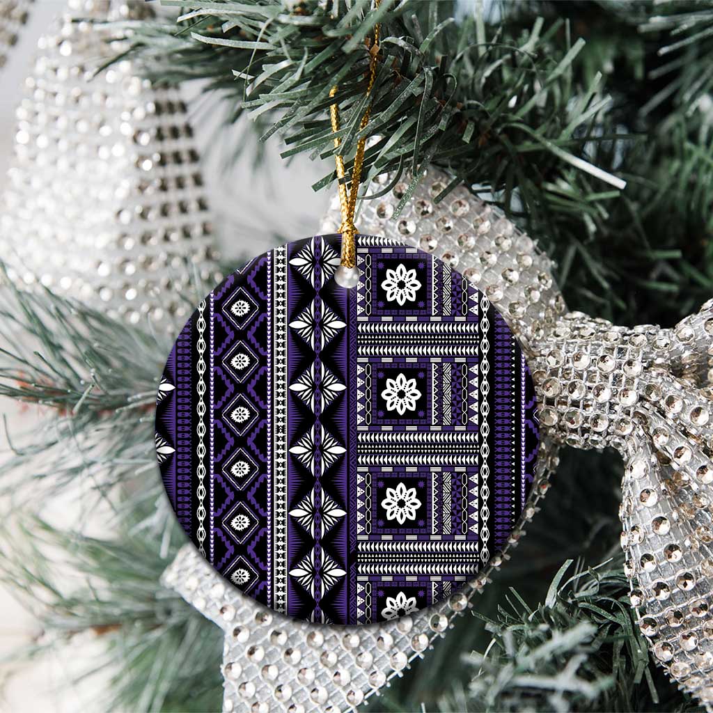 Fiji Masi Tapa Pattern Purple Ceramic Ornament - Polynesian Pride