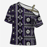 Fiji Masi Tapa Pattern Purple Cross Shoulder Shirt - Polynesian Pride