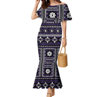 Fiji Masi Tapa Pattern Purple Family Matching Mermaid Dress and Hawaiian Shirt - Polynesian Pride