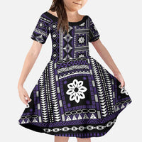 Fiji Masi Tapa Pattern Purple Family Matching Short Sleeve Bodycon Dress and Hawaiian Shirt - Polynesian Pride