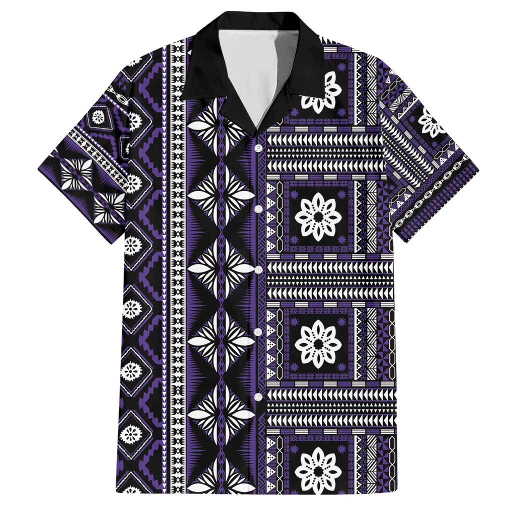 Fiji Masi Tapa Pattern Purple Family Matching Short Sleeve Bodycon Dress and Hawaiian Shirt - Polynesian Pride