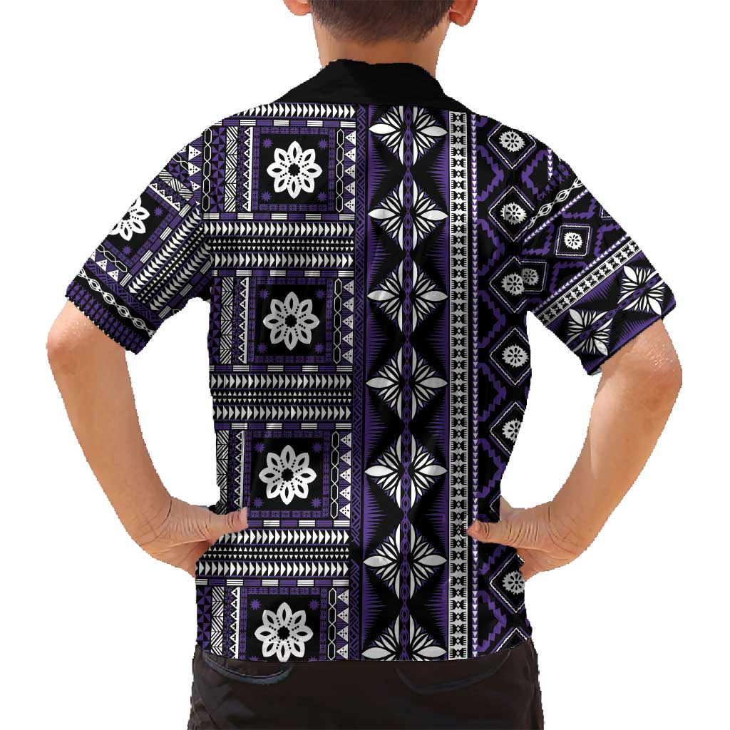 Fiji Masi Tapa Pattern Purple Family Matching Tank Maxi Dress and Hawaiian Shirt - Polynesian Pride