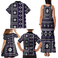 Fiji Masi Tapa Pattern Purple Family Matching Tank Maxi Dress and Hawaiian Shirt - Polynesian Pride