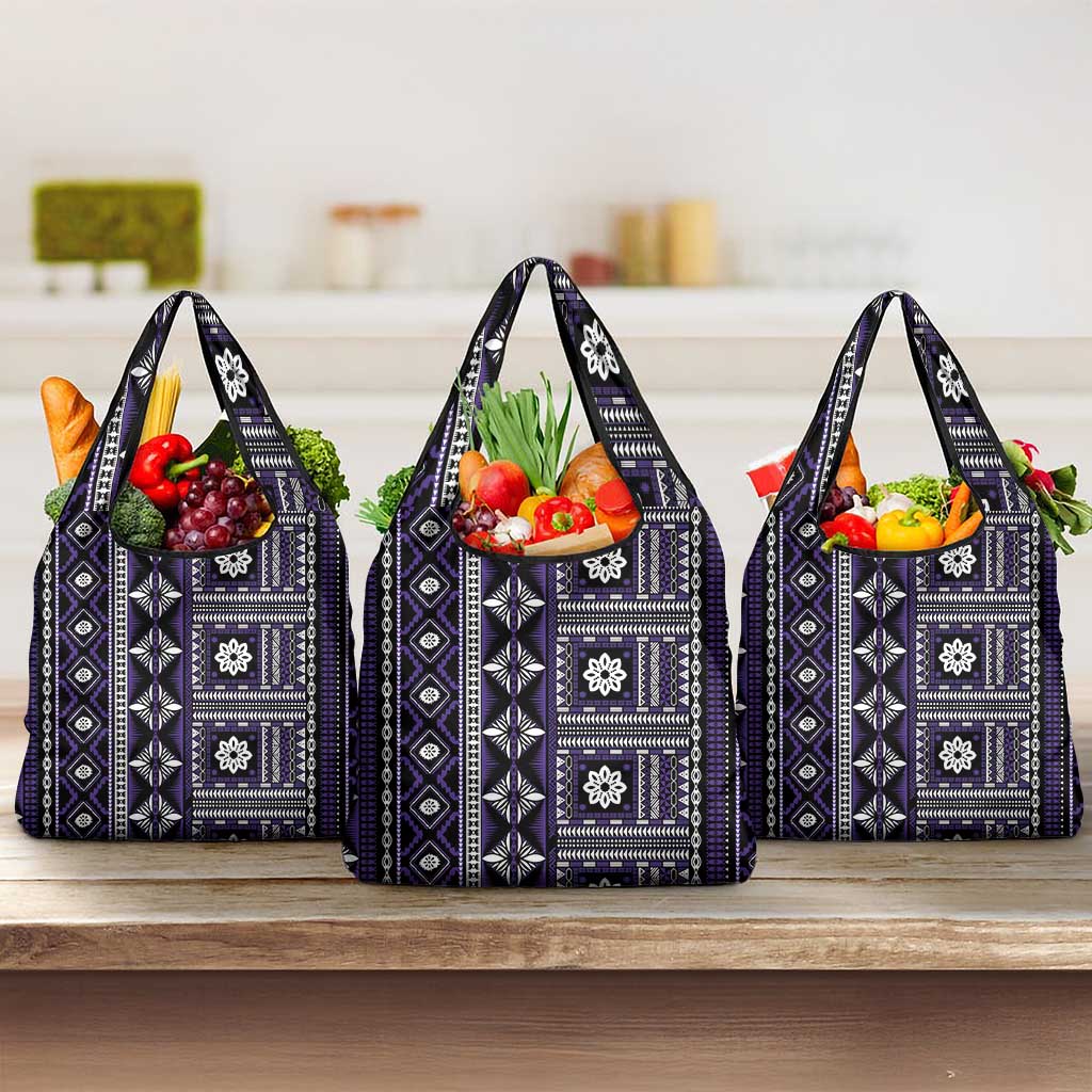 Fiji Masi Tapa Pattern Purple Grocery Bag - Polynesian Pride