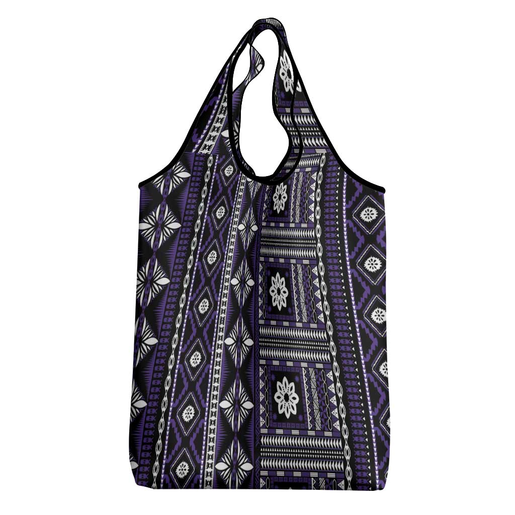 Fiji Masi Tapa Pattern Purple Grocery Bag - Polynesian Pride