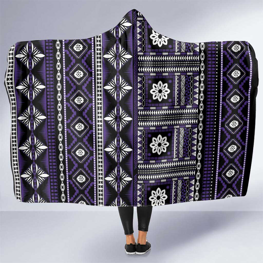 Fiji Masi Tapa Pattern Purple Hooded Blanket - Polynesian Pride