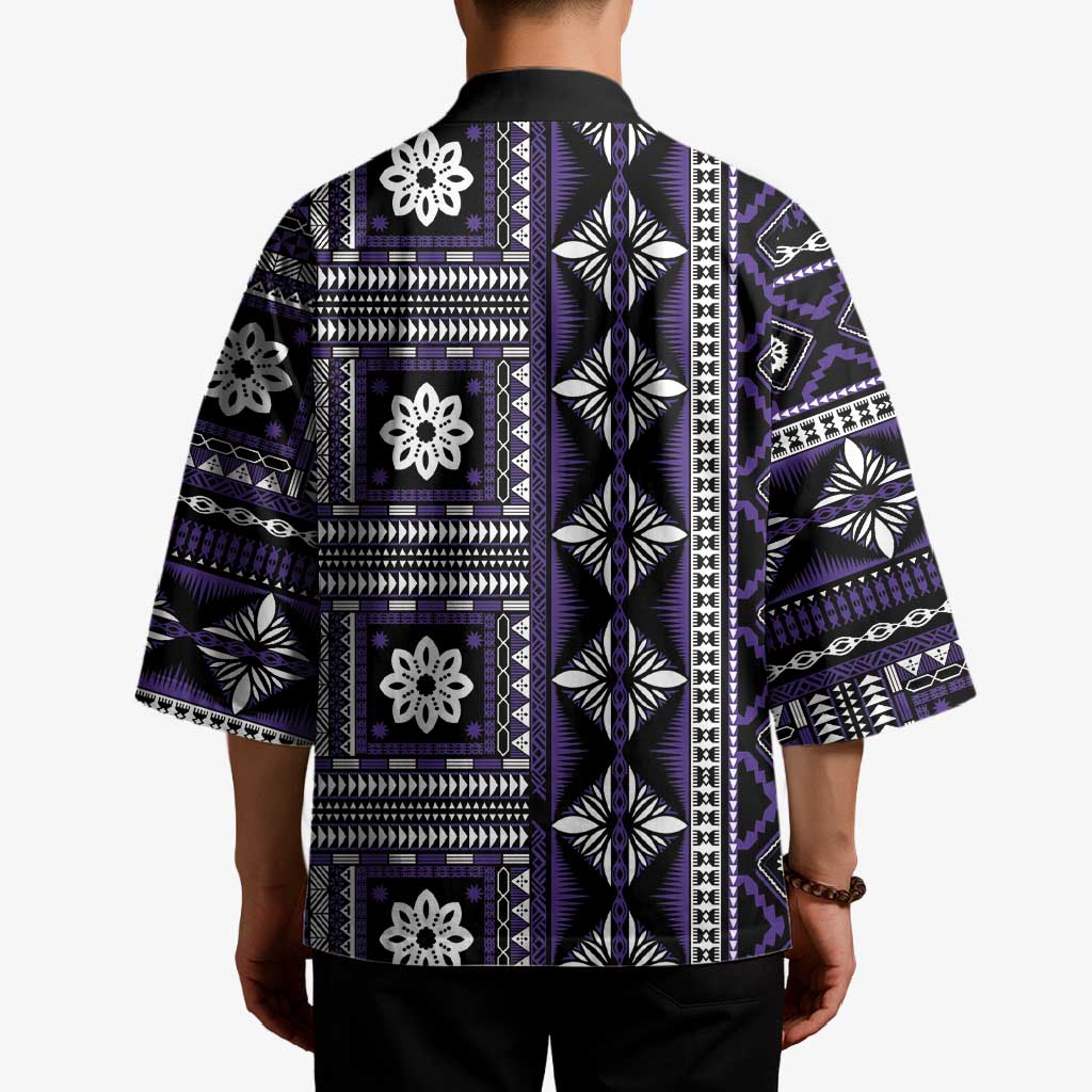 Fiji Masi Tapa Pattern Purple Kimono - Polynesian Pride