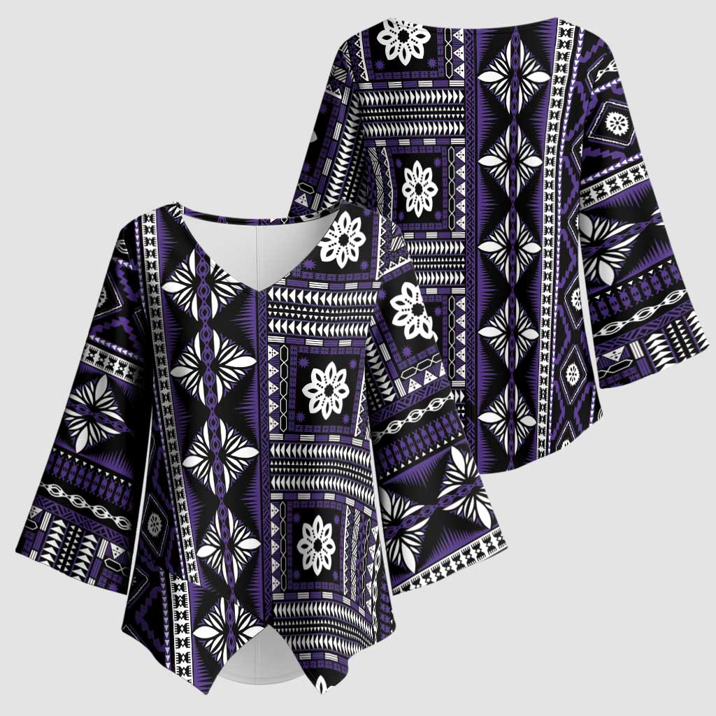 Fiji Masi Tapa Pattern Purple Kimono Sleeve Blouse - Polynesian Pride
