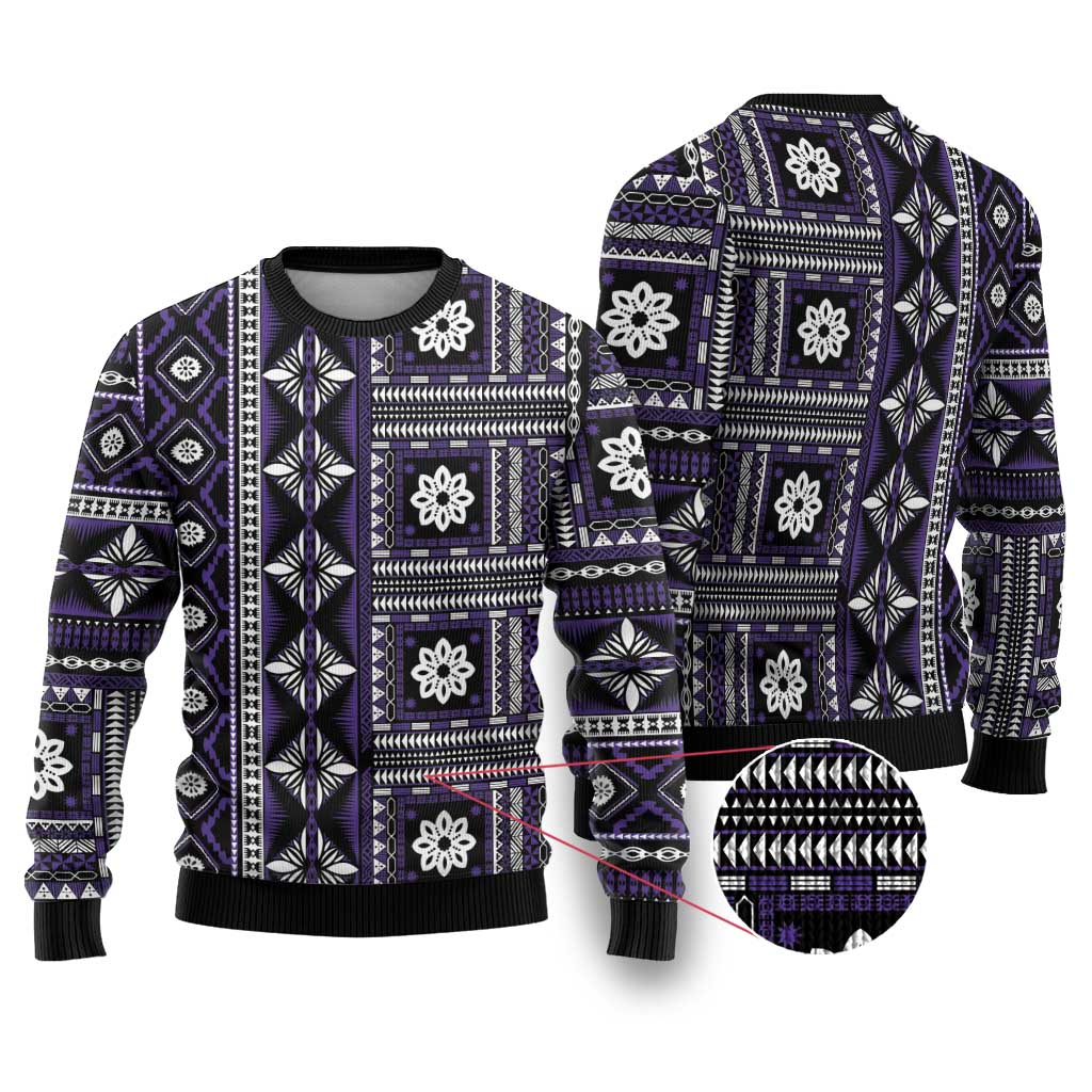 Fiji Masi Tapa Pattern Purple Ugly Christmas Sweater - Polynesian Pride