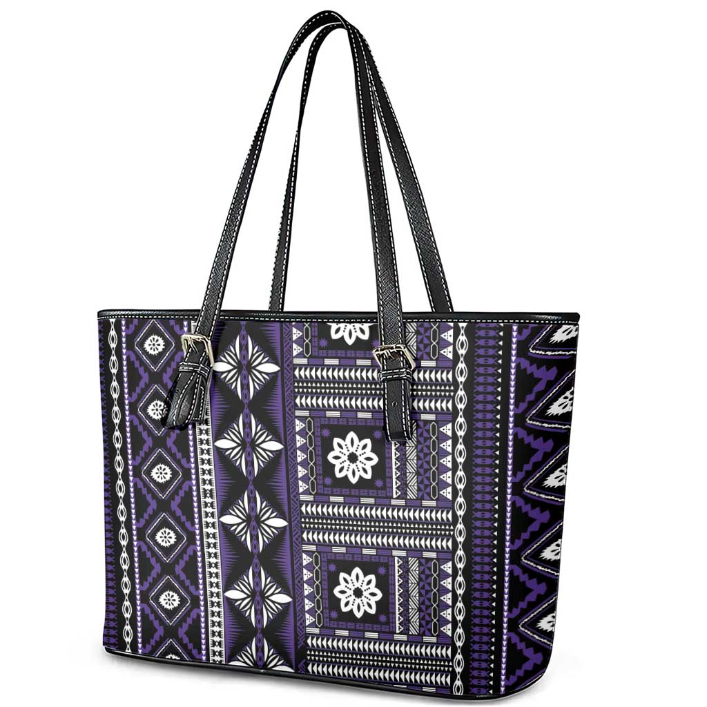 Fiji Masi Tapa Pattern Purple Leather Tote Bag - Polynesian Pride