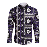 Fiji Masi Tapa Pattern Purple Long Sleeve Button Shirt - Polynesian Pride