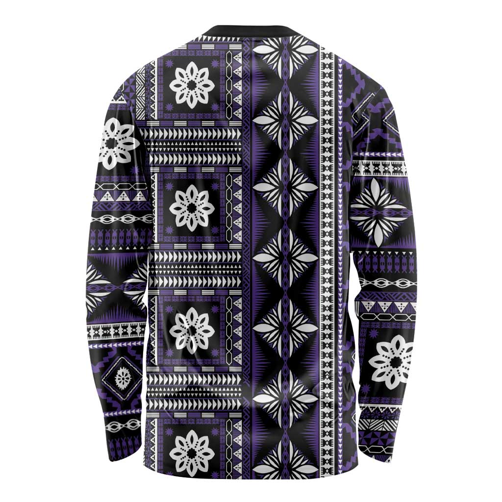 Fiji Masi Tapa Pattern Purple Long Sleeve Shirt - Polynesian Pride