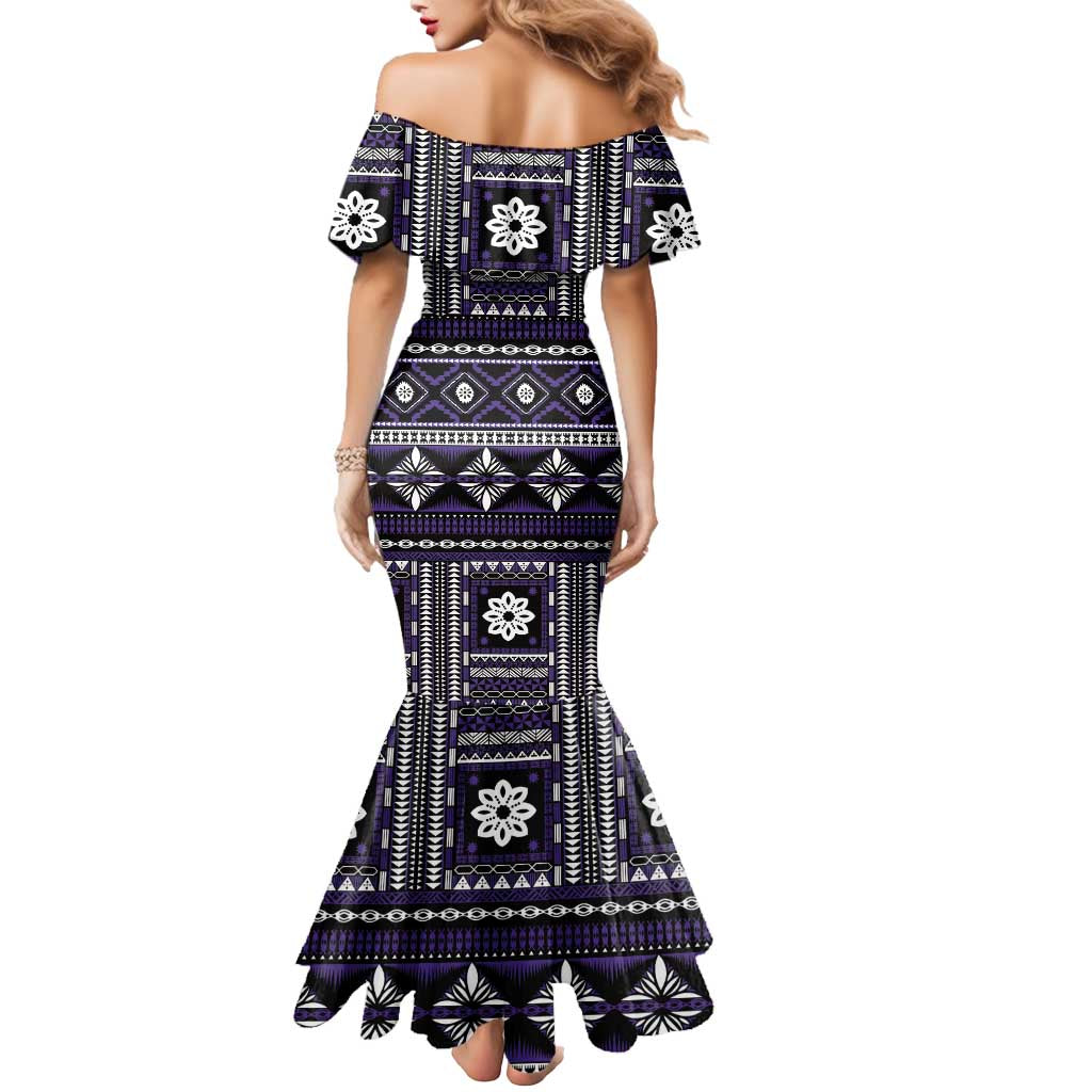 Fiji Masi Tapa Pattern Purple Mermaid Dress - Polynesian Pride