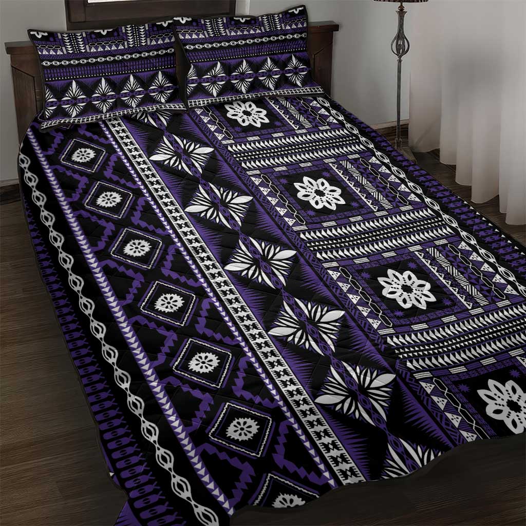 Fiji Masi Tapa Pattern Purple Quilt Bed Set - Polynesian Pride