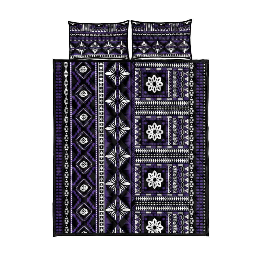 Fiji Masi Tapa Pattern Purple Quilt Bed Set - Polynesian Pride