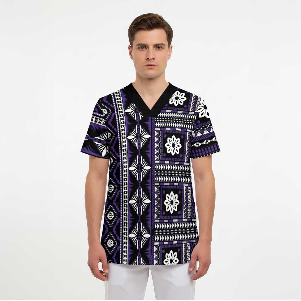 Fiji Masi Tapa Pattern Purple Scrub Top - Polynesian Pride