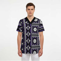 Fiji Masi Tapa Pattern Purple Scrub Top - Polynesian Pride