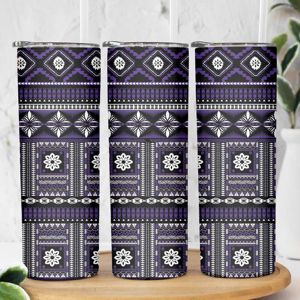 Fiji Masi Tapa Pattern Purple Skinny Tumbler - Polynesian Pride