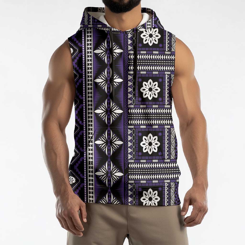 Fiji Masi Tapa Pattern Purple Sleeveless Hoodie - Polynesian Pride