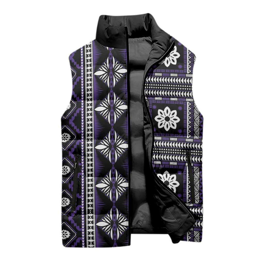 Fiji Masi Tapa Pattern Purple Sleeveless Puffer Jacket - Polynesian Pride
