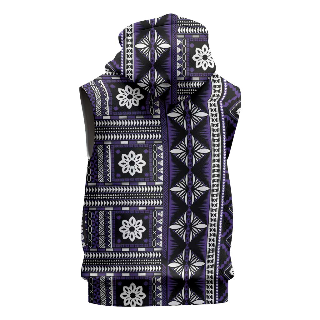 Fiji Masi Tapa Pattern Purple Sleeveless Zip Hoodie - Polynesian Pride