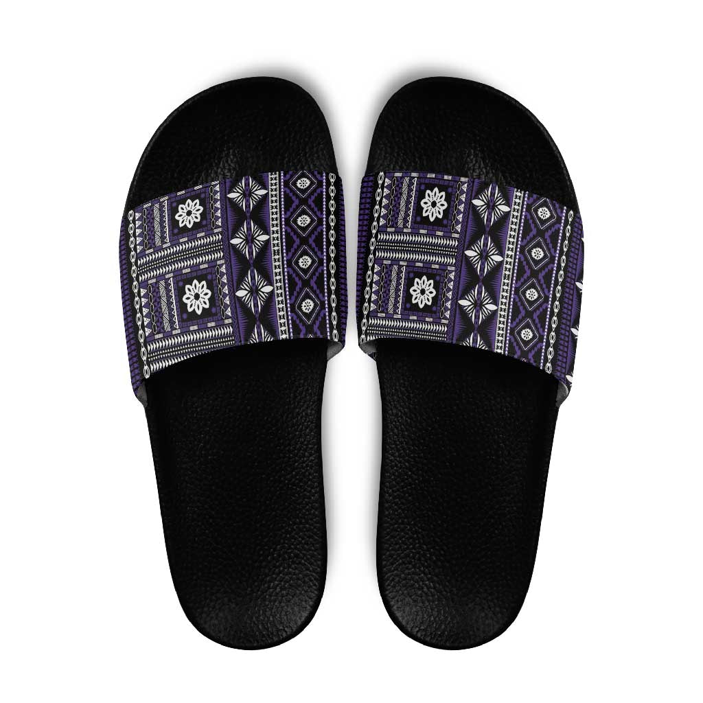 Fiji Masi Tapa Pattern Purple Slide Sandals - Polynesian Pride