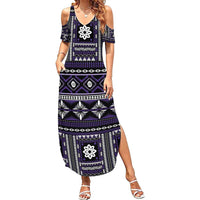 Fiji Masi Tapa Pattern Purple Summer Maxi Dress - Polynesian Pride